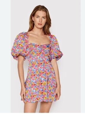 For Love & Lemons Sasha Mini Dress Blue Dizzy Floral